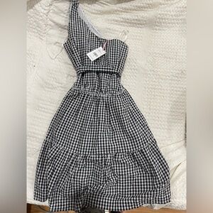 NWT vineyard vines one shoulder Black and White Gingham Dress size 8